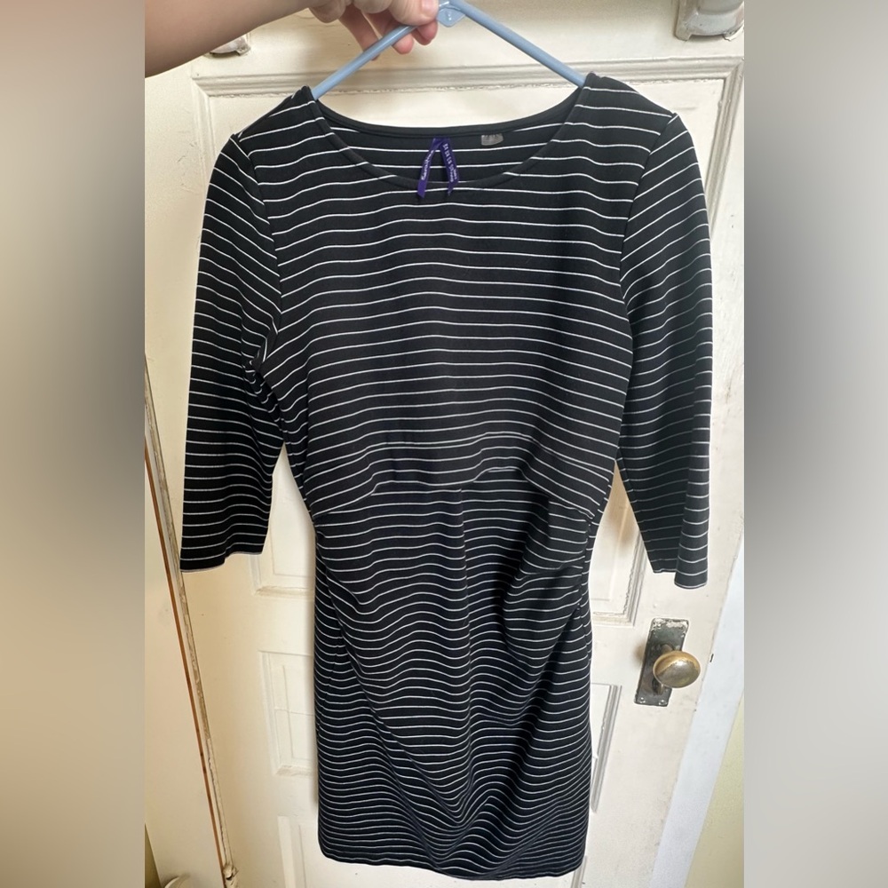 Seraphine Chic Black & White Striped Maternity/Nursing Dress